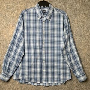 Fedeli Men‎ Size 17/40 Large Sean' Blue Cotton long sleeve button down Shirt